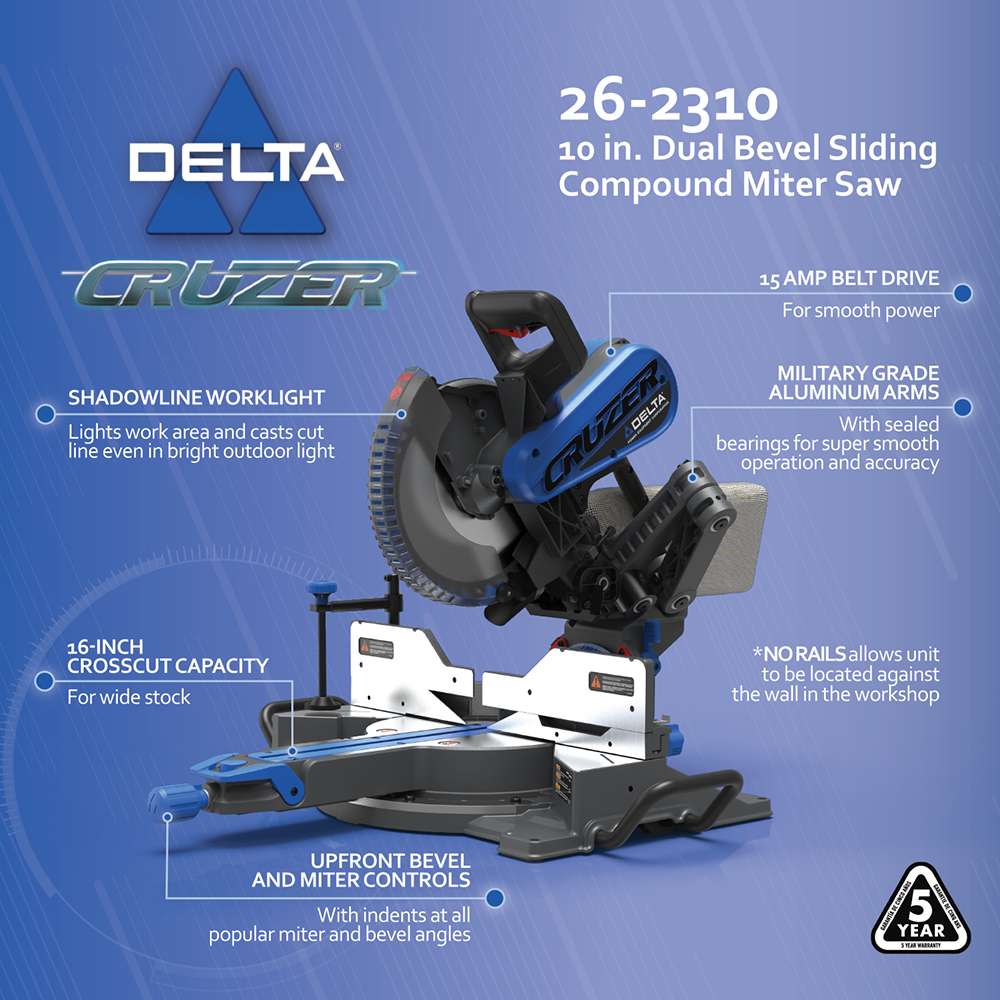 26-2310 | 10 in. Dual Bevel Sliding Cruzer Miter Saw – Delta Machinery